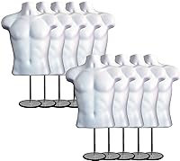 Vista 29 de DisplayTown - Maniquí masculino de torso con soporte de metal, parte trasera hueca, cuerpo apilable, forma de vestido para exhibición de camisetas