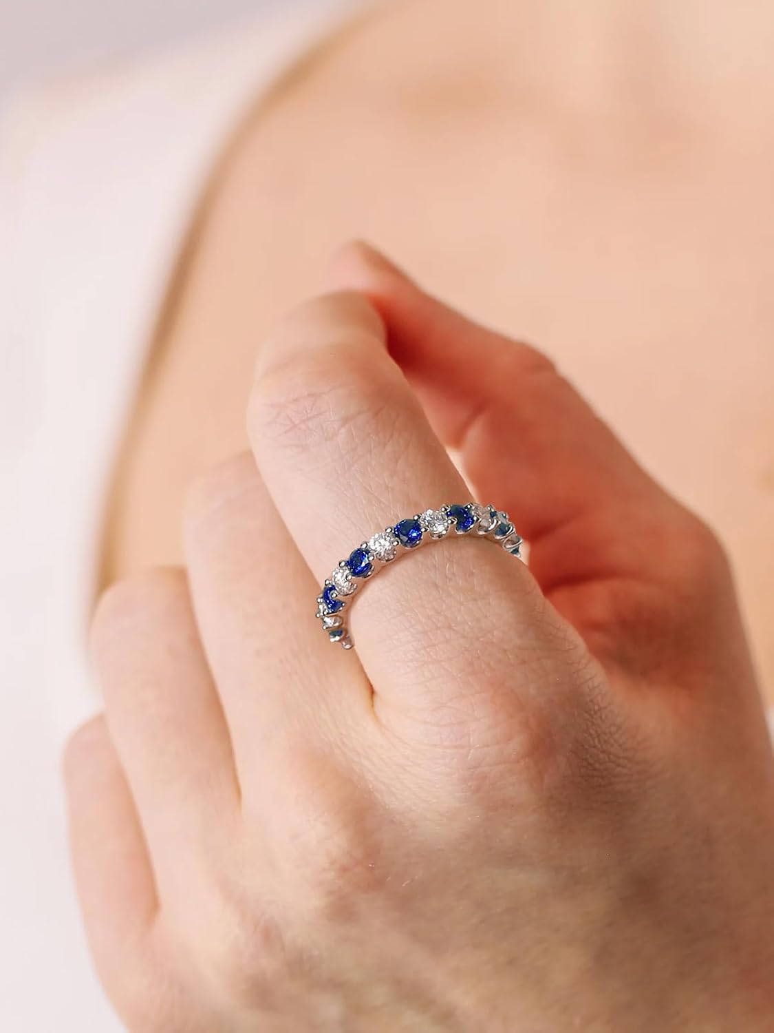 D Color VVS1 Clarity Moissanite and Sapphire/Ruby/Emerald Rings for Women, Solid 925 Sterling Silver, Anniversary Birthday Mothers Day Jewelry Gift, Stackable Wedding Ring, Size 4-11