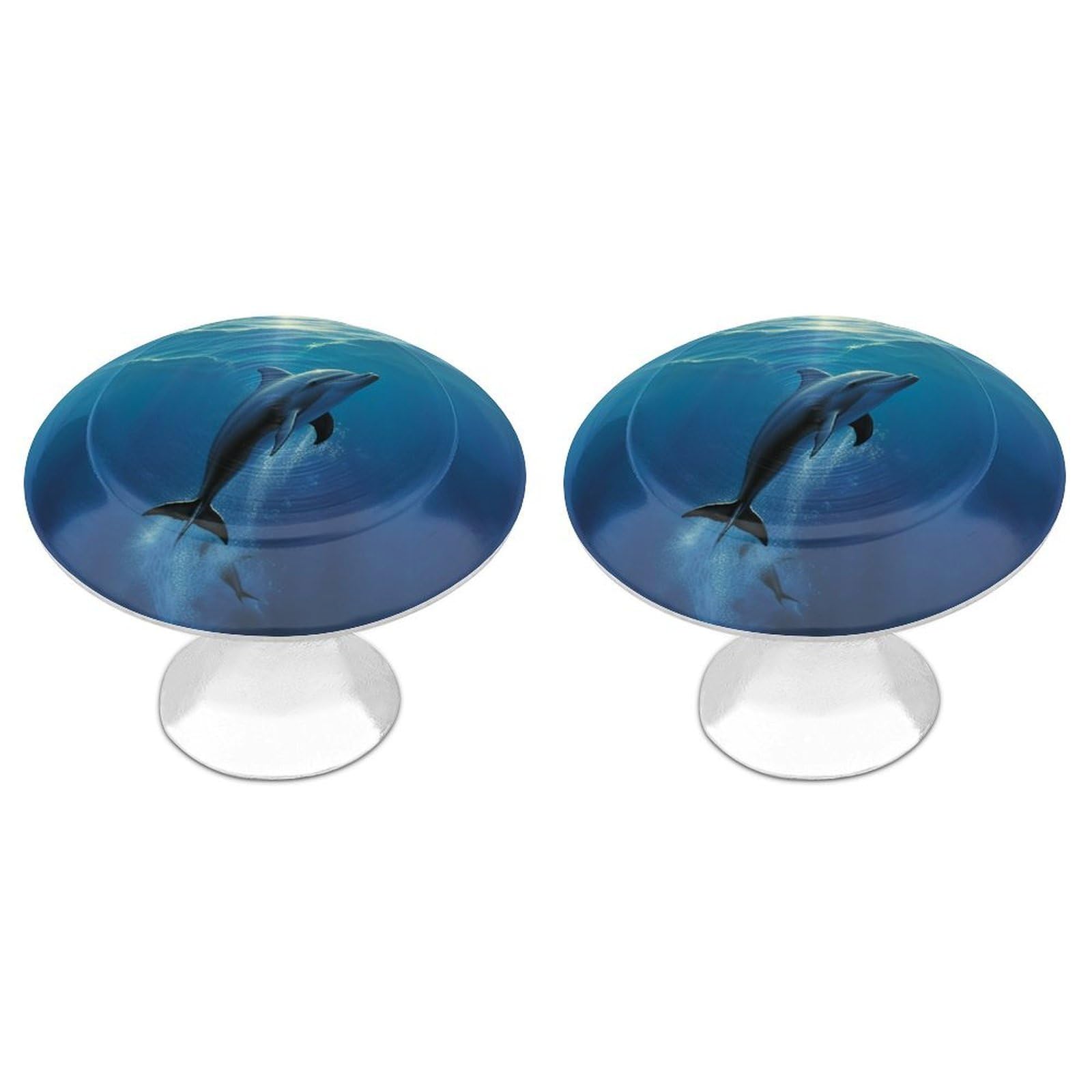 Fodpand White 2 Pack Cabinet Knobs 1.1 Inch Single Hole Drawer Pulls Handles Decorative Dolphin In The Ocean Furniture Knobs For Dresser Kitchen Bathroom Cupboard Wardrobe Vanity Closet Door Hardware