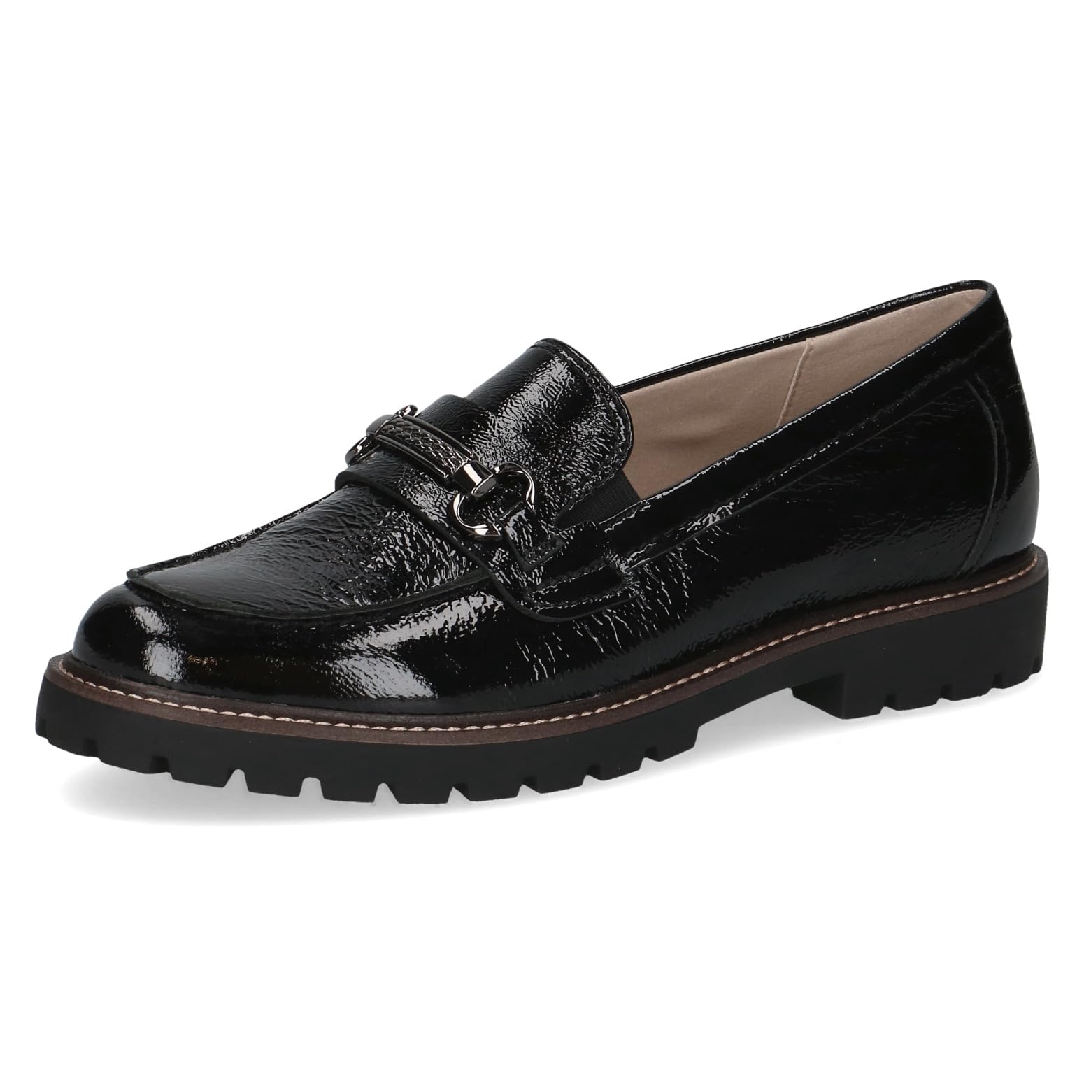 CAPRICE Women's Leather Loafers with Decorative Buckle, Black (Black Naplak), 6.5 UK