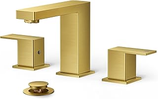 FORIOUS Gold Bathroom Faucet, Bathroom Faucet 3 Hole, 2 Handle 8 Inch Widespread Bathroom Faucet, SUS304 Stainless Steel Bathroom Sink Faucet RV Lavatory Sink Faucet with Pop Up Drain and Supply Hoses