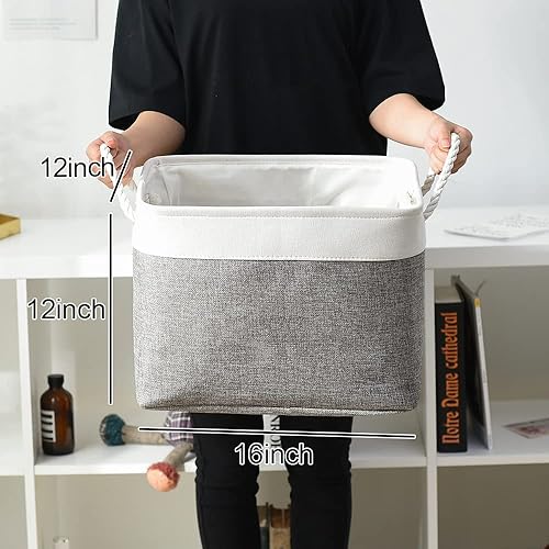 Vista 93 de Caja de almacenamiento para estantes, paquete de 6 canastas pequeñas de tela para organizar, cubos de almacenamiento plegables con asas para Blanco