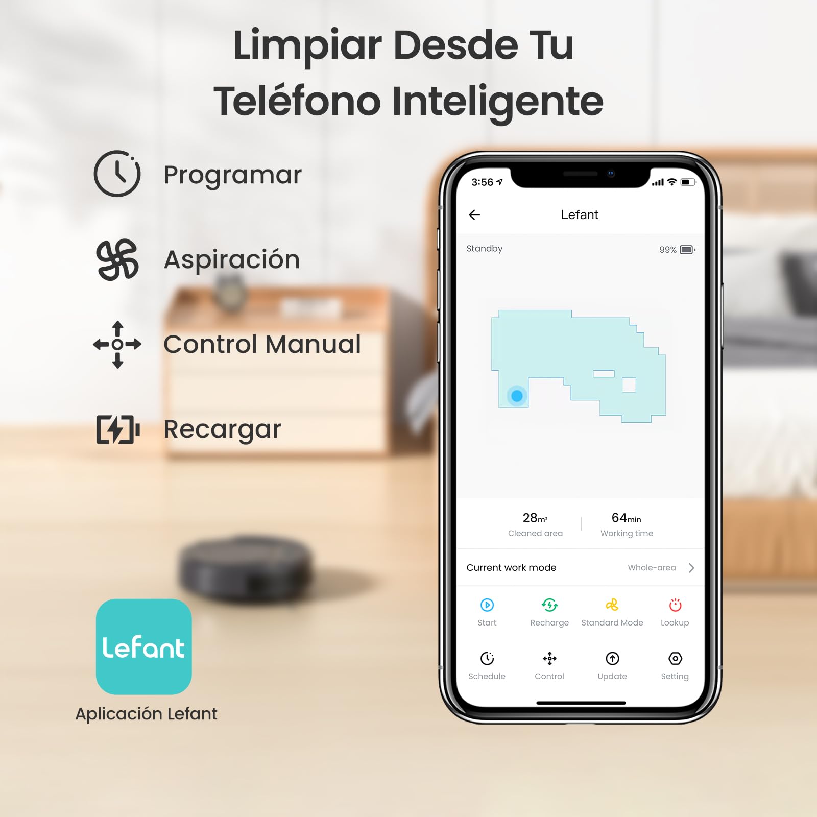 Lefant Robot Aspirador 2200Pa, Aspirador Robot Autonomía de 120 Min, WiFi/App/Alexa, Sensor de Anticolisión/Caída Navegación Inteligente, Delgado y Silencioso, 6 Modos de Limpieza M210 Pro