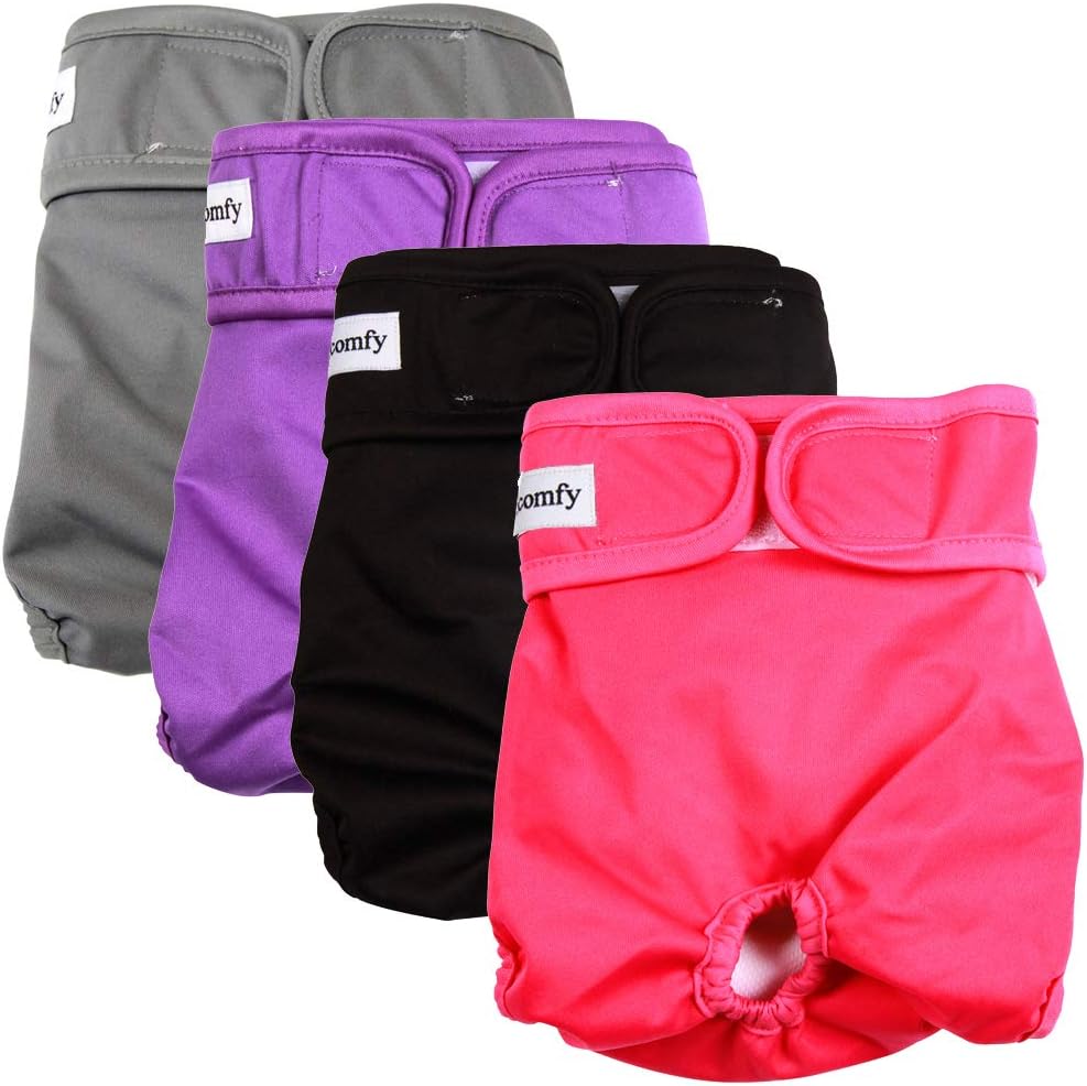 Vecomfy Washable Dog Diapers Female for Medium Dogs 4 Pack,Premium Reusable Leakproof Large Doggie Nappies,L