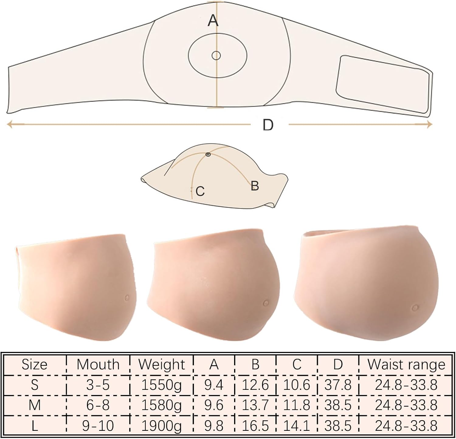 Fake Pregnant Belly with Silk Cotton Filling, Concave Bottom Artificial Silicone False Tummy for Flims Props, Cosplay