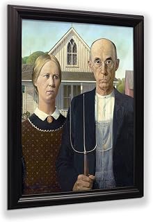 Crossroads Home Décor American Gothic by Grant Wood. World Famous Wall Art Collection, Framed American Gothic Print for Your Living Room or Den 2461B