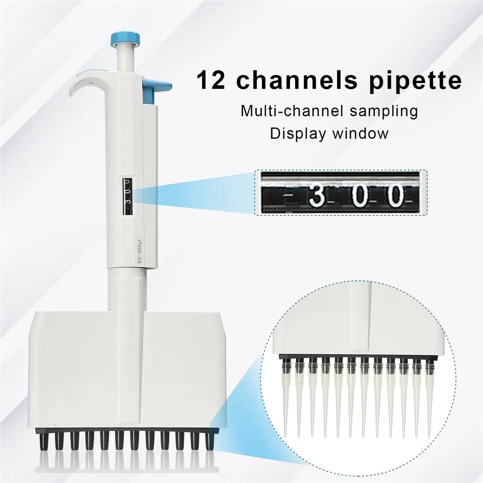 Pipeta Digital de 0,5 ul a 300 ul con Ajuste Manual y Capacidad Variable(0.5-10ml)