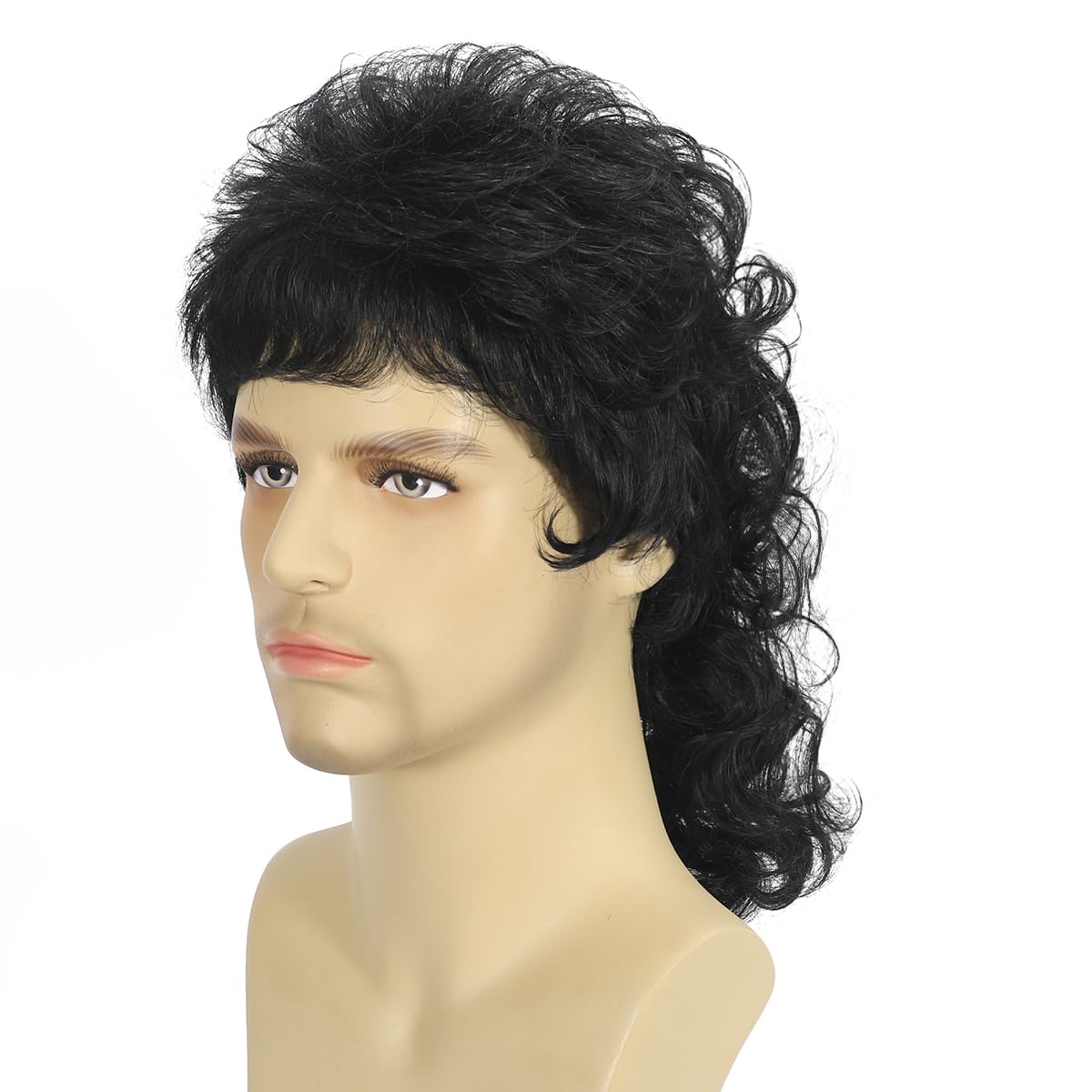 Curly Mullet Wig Black Men Wigs 80s Male Halloween Costumes Punk Rocker Wig - Image 3
