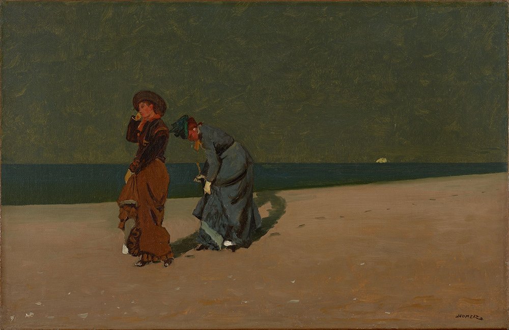 Tableau Winslow Homer Evening on The Beach grand format cadre noir mat