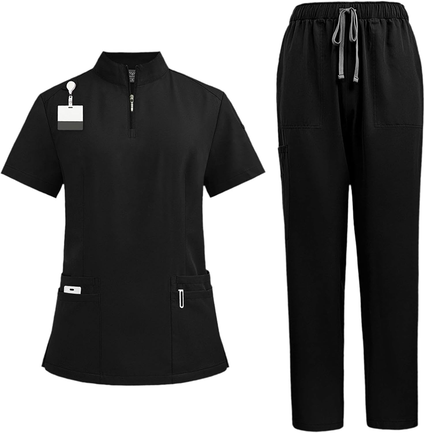 Scrub Set Soft Top and Joggers Pant for Pet Groomer Beauty Salon SPA Cosmetology (black,Medium)