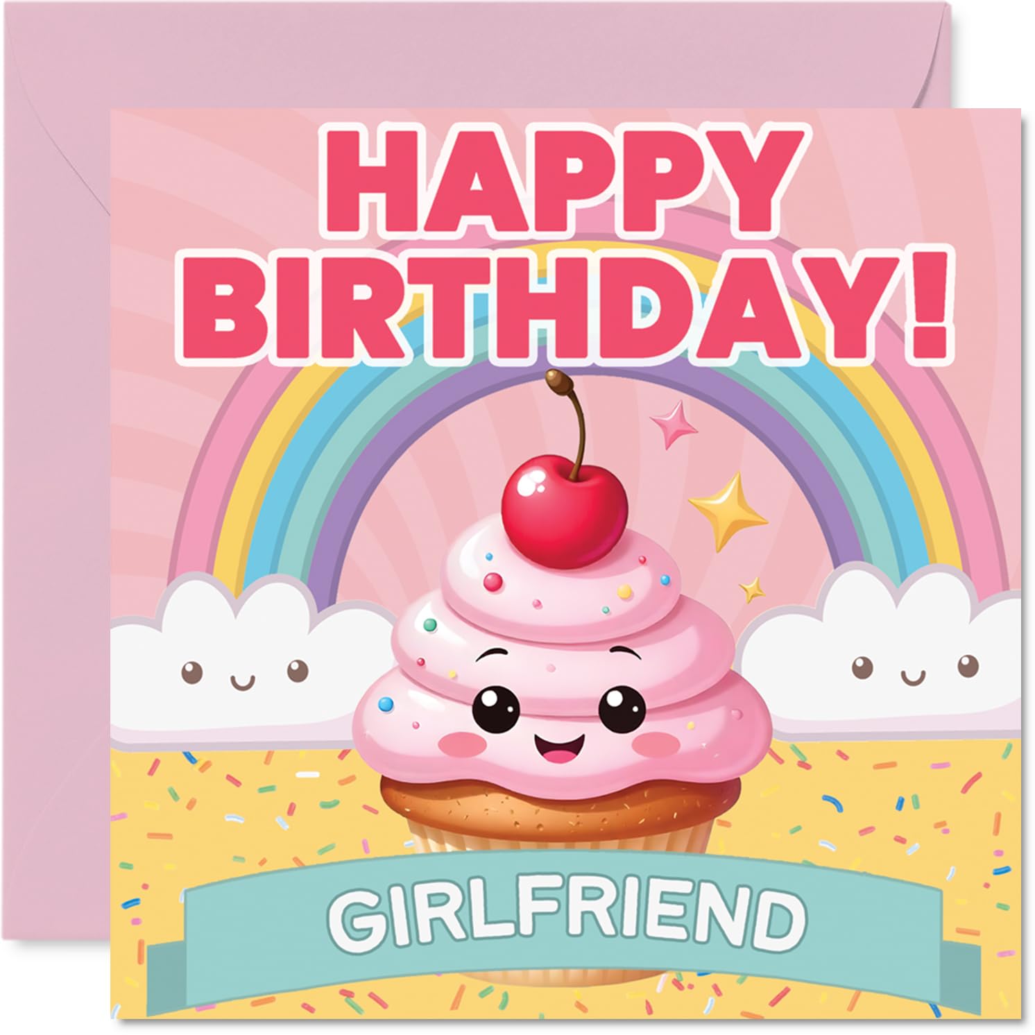 Girlfriend Birthday Card - Fairy Cake - Happy Birthday Card for Girlfriend from Boyfriend Partner, 145mm Fairy Cake Bday Greeting Cards