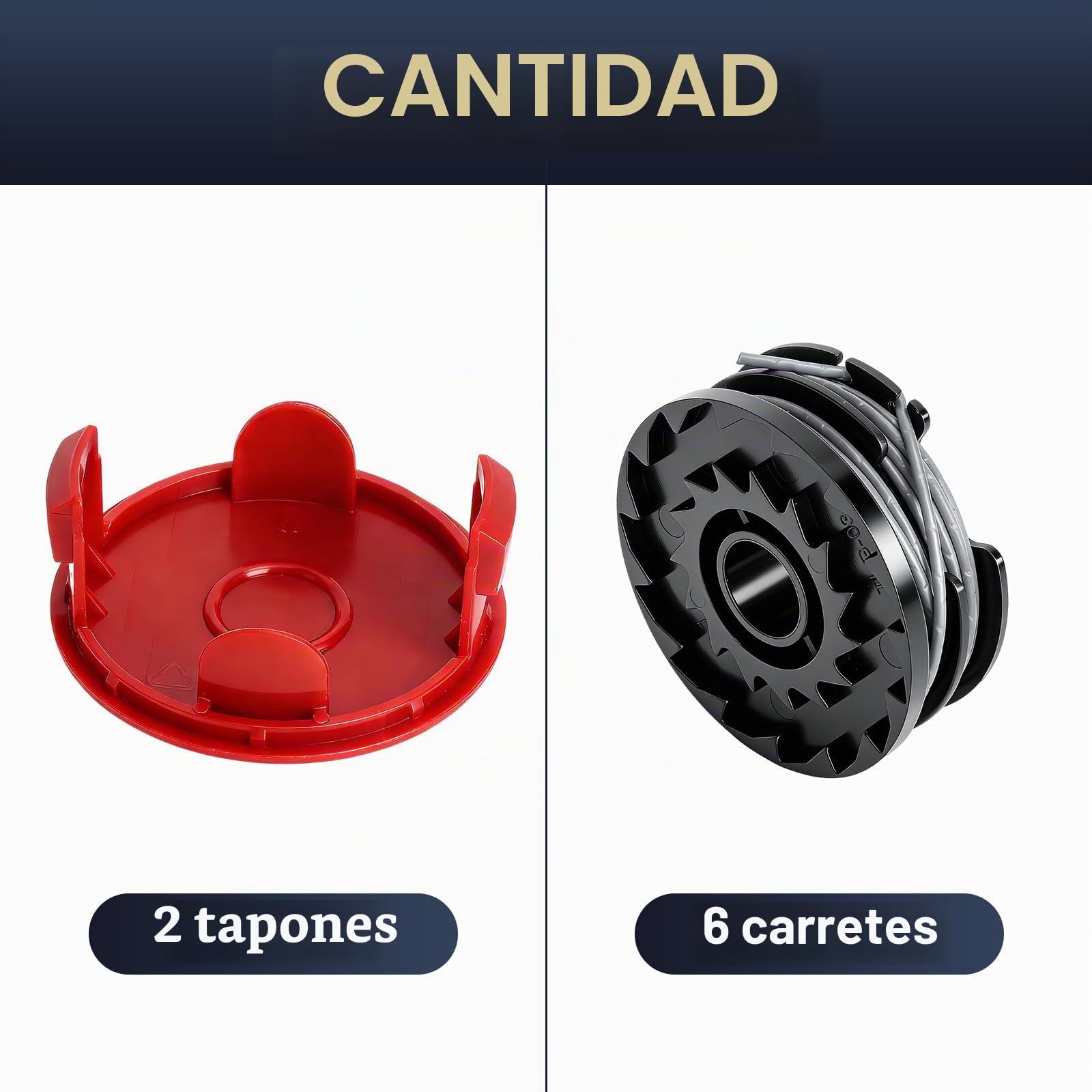 Bobina de hilo para Bosch F016800351 Bobina de repuesto 6 bobinas con 2 tapas para desbrozadora Bosch ART 24 ART 24+ ART 27 ART 27 + ART 30 ART 30+, diámetro 1,6 mm, hilo de nailon 6 m