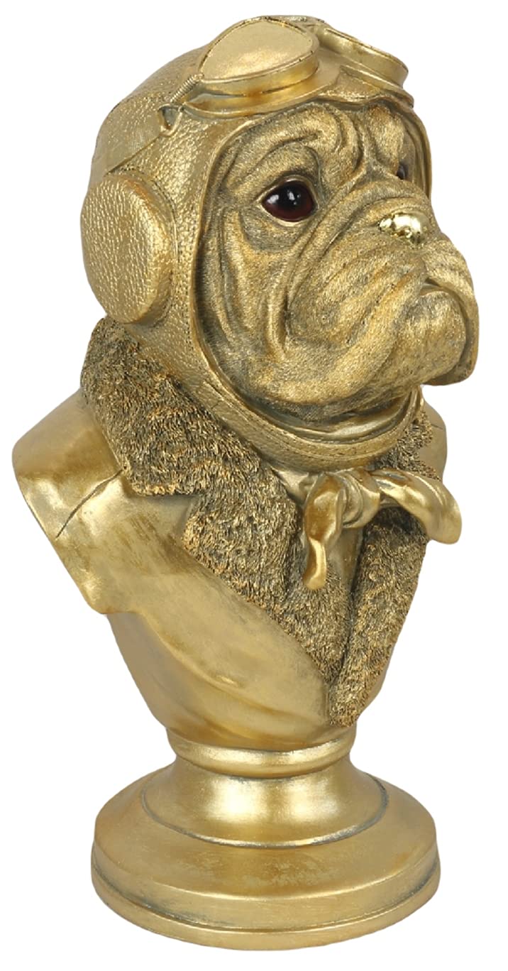 Middle-England Gold 35Cm Bulldog Bust Pilot Sculpture Polystone Resin