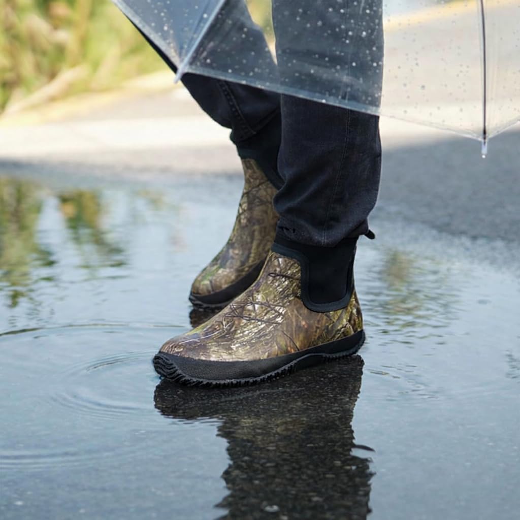 Men's Ankle Rain Boots, Waterproof Rubber Work Boots, Mud Boots for Outdoor Yard, Garden, Lawn & Farm Chores, Durable Slip-On Rain Shoes