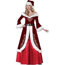 La Vogue 9 Pieces Mens Santa Claus Costume Christmas Luxury Santa Suit/Womens Retro Santa Dress Xmas Party Costumes