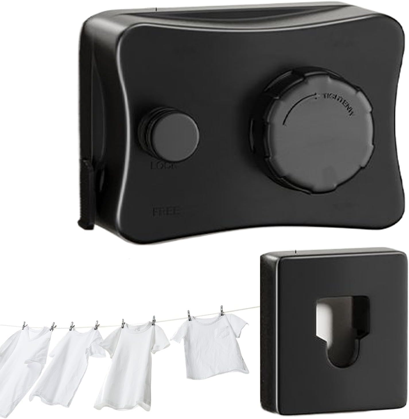 Retractable Clothesline, Heavy Duty Clothesline, 5.04x3.86x2.68in Travel Washing, Black/White Reusable Clothes Drying Lines, Compact Wall Mounted Laundry for Home