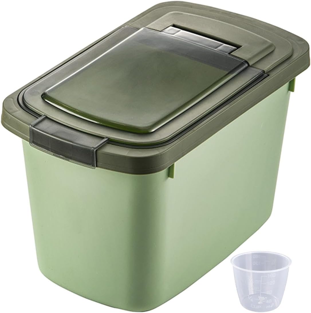 Rice Container Flour Bin Food Storage Box Leakproof Locking Lid with Measuring Cup Suitable for Dry Food Storage, Green
