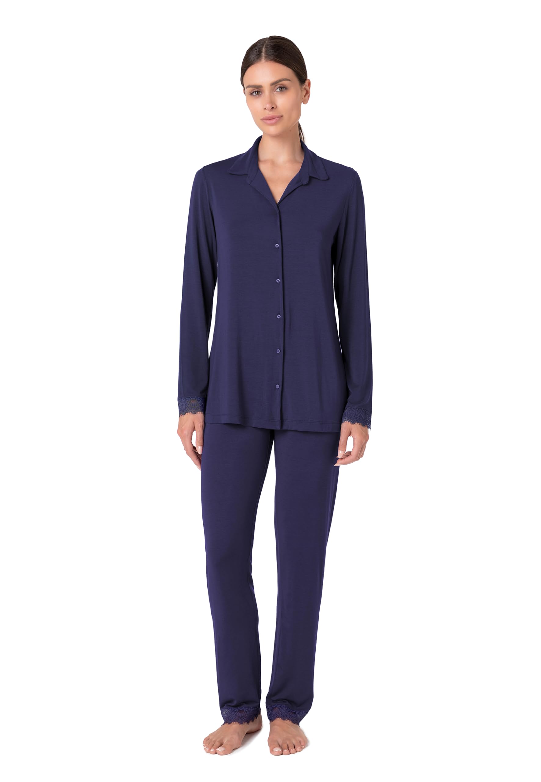Lovable Set Pigiama in Modal con Pizzo | Camicia con Bottoni e Pantalone Lungo | Morbido, Traspirante ed Elegante | Nightwear e Loungewear Donna