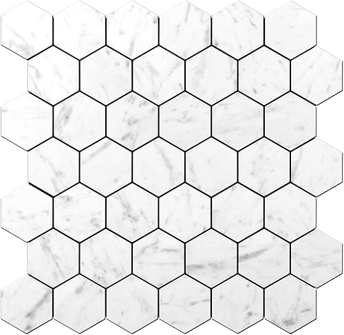 STICKGOO Salpicadero autoadhesivo para cocina, azulejos hexagonales autoadhesivos (10 hojas, aspecto de mármol de grano de madera gris)