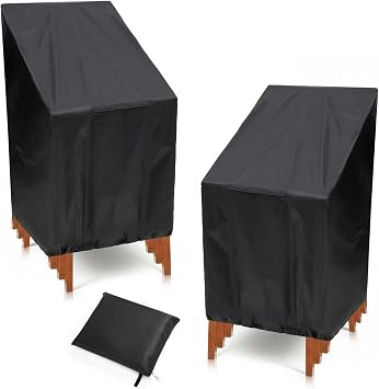 Outdoor Chair Covers 2Pack, 25x25x47" High Back Patio Chair Covers,Black | Waterproof High-back Patio Chair Covers Protect 4-6 Stacked Dining Chairs from Dust, Rain, and Snow