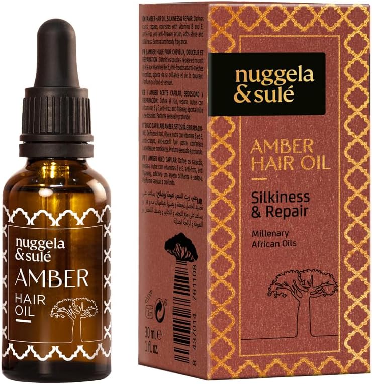 Nuggela & Sulé Amber Hair Oil - Smoothness and Repair. The Hair Elixir with 5 Oils from the African Continent to Transform the Hair, With Baobab Oil and Shea Butter 1 x 30 ml