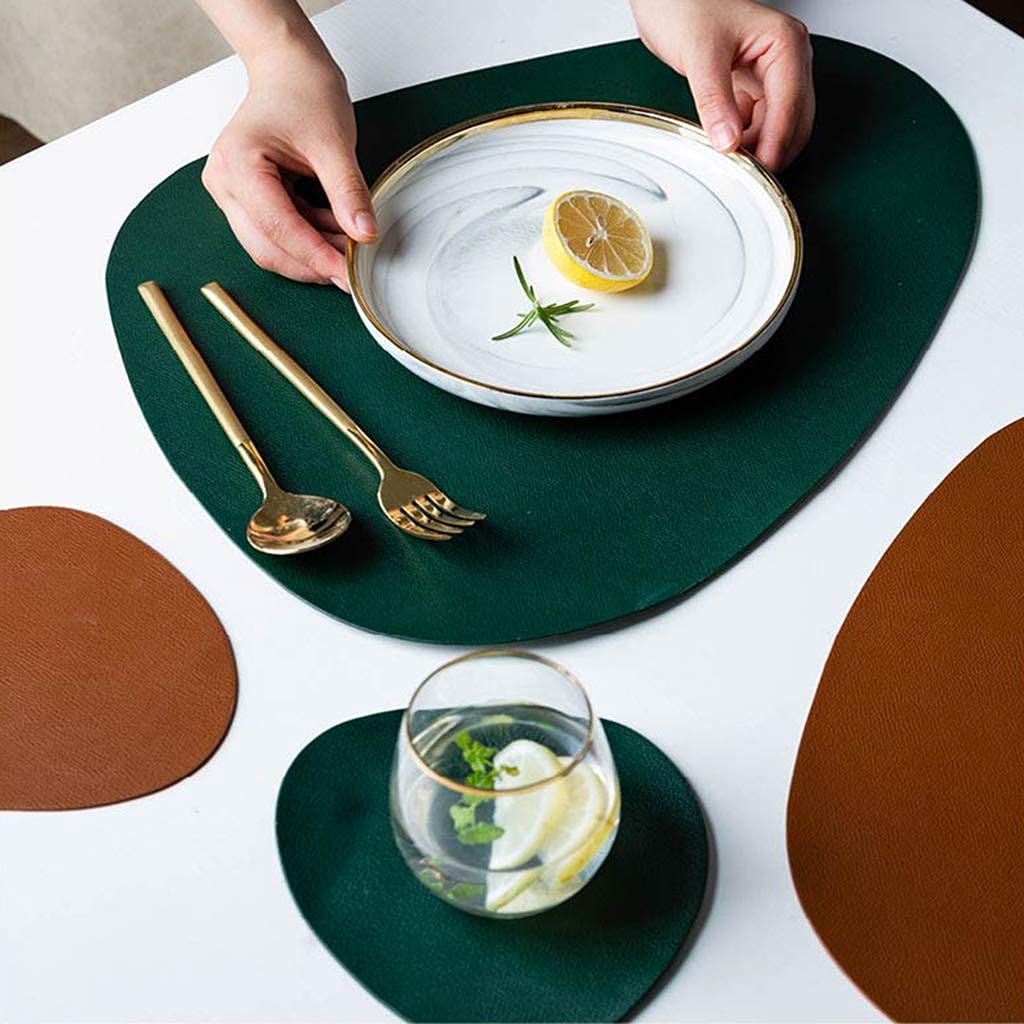 PU-Tischsets, waschbar, rutschfest, unregelmäßig, 4er-Set, Dekoration für Thanksgiving und Weihnachten, Party-Tischsets, Blau (Braun)