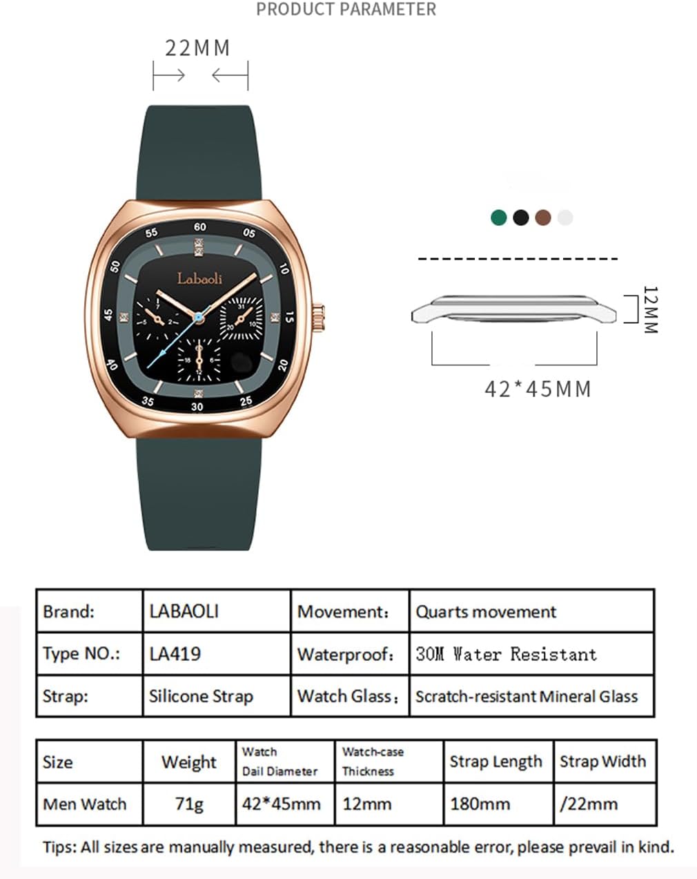 Square Watches for Young Women Sports Silicone Band Waterproof Fashion Casual Simple Quartz Analog Big Face Teen Girls Gift Black Wrist Watch - Image 6