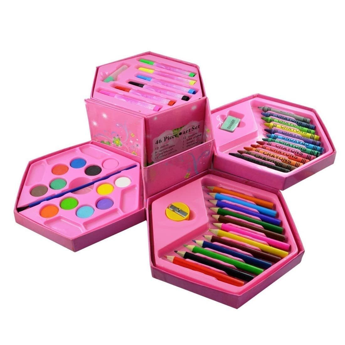 Toycills 46 Pieces Kids Art & Craft Coloring Set in Hexagon Box