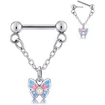 16G Nose Septum Ring Stainless Steel Nose Ring Nose Dangling Straight Ring Earring Dangle Barbell Pushin Piercing Jewelry for Women Men Chain CZ Black Silver