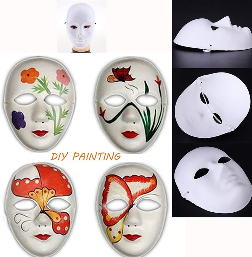 Toyvian 4 Pack Paper Mache Masks - Paintable Paper Mask Blank Mache Unpainted for Women and Men, Halloween Costume for Artistic Projects, Theater, Masquerade Parties