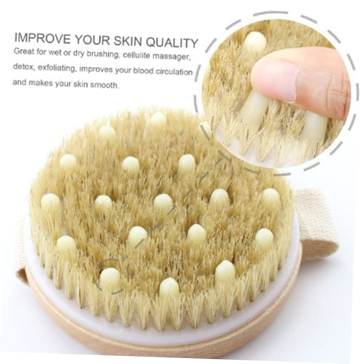 Healvian 2piezas Cepillo De Baño Desmontable Con Mango De Madera y Cerda Natural Exfoliante Corporal Para Masaje y Estimulación Circulación