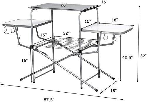 Miniatura 3 de GYMAX Mesa de campamento plegable de aluminio, mesa de parrilla al aire libre con mesa auxiliar, ganchos y bolsa de transporte, mesa de picnic