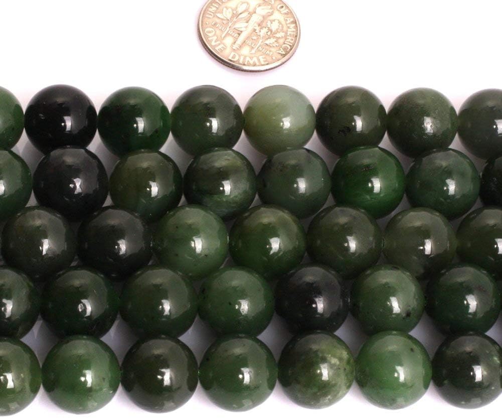 GEM-Inside Natural 12mm Canadian Green Jade Jadeite Gemstone Loose Beads Round Handmade Beads for Jewelry Making