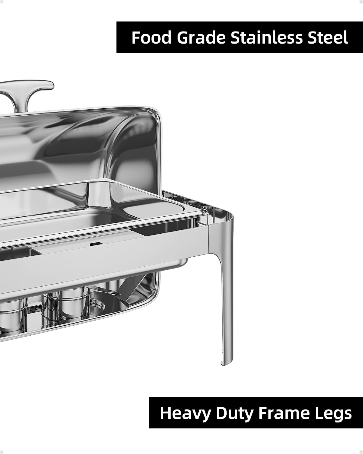 GAOMON 9QT Roll Top Chafing Dish Buffet Complete Set,Stainless Steel Chafer with Full Size Pan, Rectangle Catering Warmer Server for Parties Catering