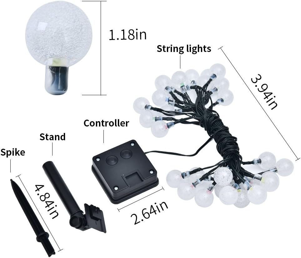 Solar Globe String Lights - 23ft 50LED Outdoor Crystal Ball Waterproof LED Fairy Lights, Hanging Decorative Lights for Home, Patio, Lawn, Garden, Party, Wedding, Christmas, and Holiday(Multi-color)