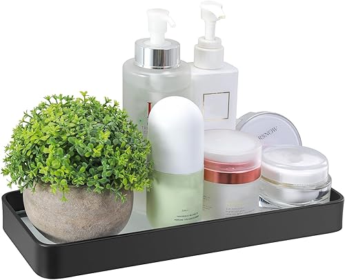 Miniatura 10 de Z metnal Estantes pequeños de vidrio para baño, estante flotante negro mate, mini organizador de estantes de pared, montaje en la pared (vidrio