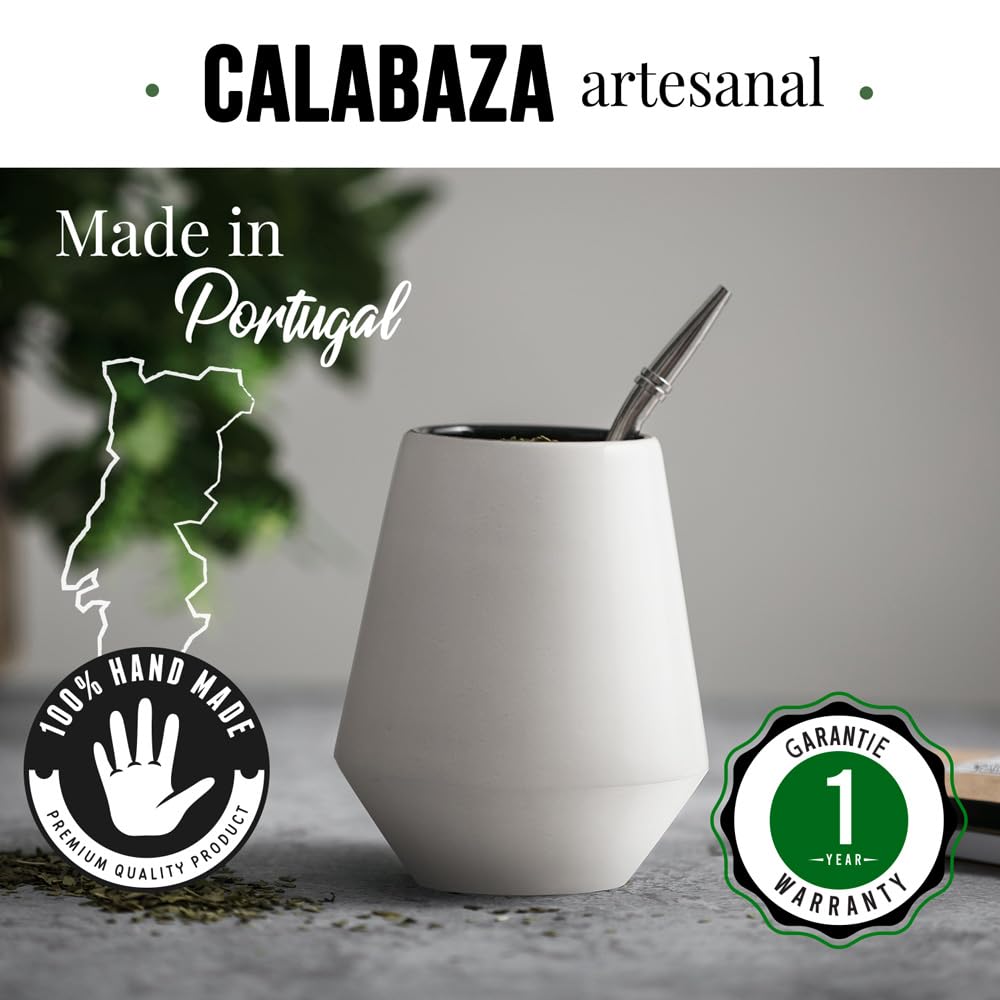ORIGEENS KIT MATE - Calabaza Mate (Portugal) Cerámica Artesanal, Bombilla Mate y Yerba Mate Ecológico - Cajita regalo original