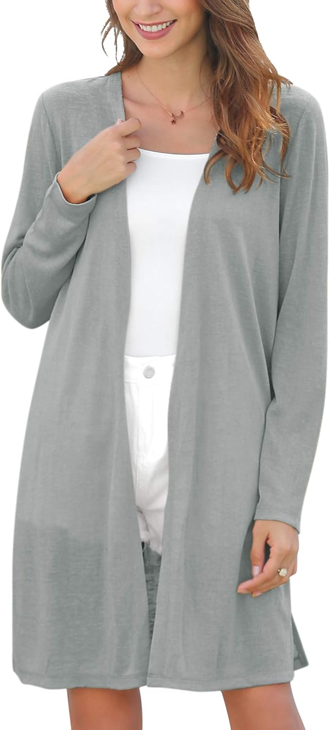 Woolicity Women’s Long Cardigan Summer Lightweight Open Front Casual Long Sleeve Duster Trendy Thin Cardigan Sweaters
