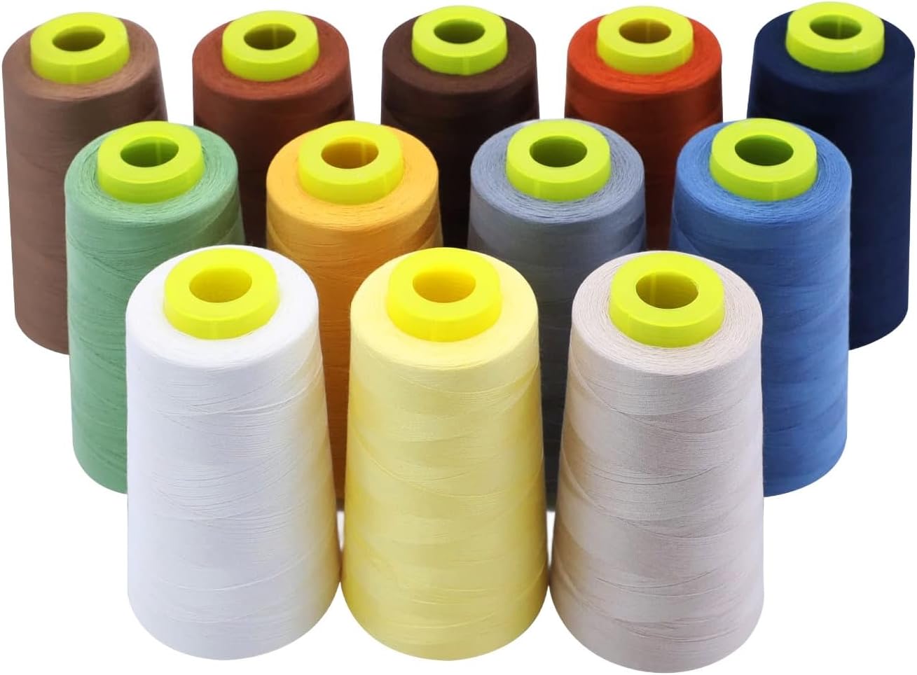 EVERLOCK Serger Thread Set – 12 Cones, Earth & Neutral Tones – 3000 Yards Each – 40 Weight, 2-Ply Spun Polyester – Overlock Thread for Serger Machines – Strong, Low-Lint Performance