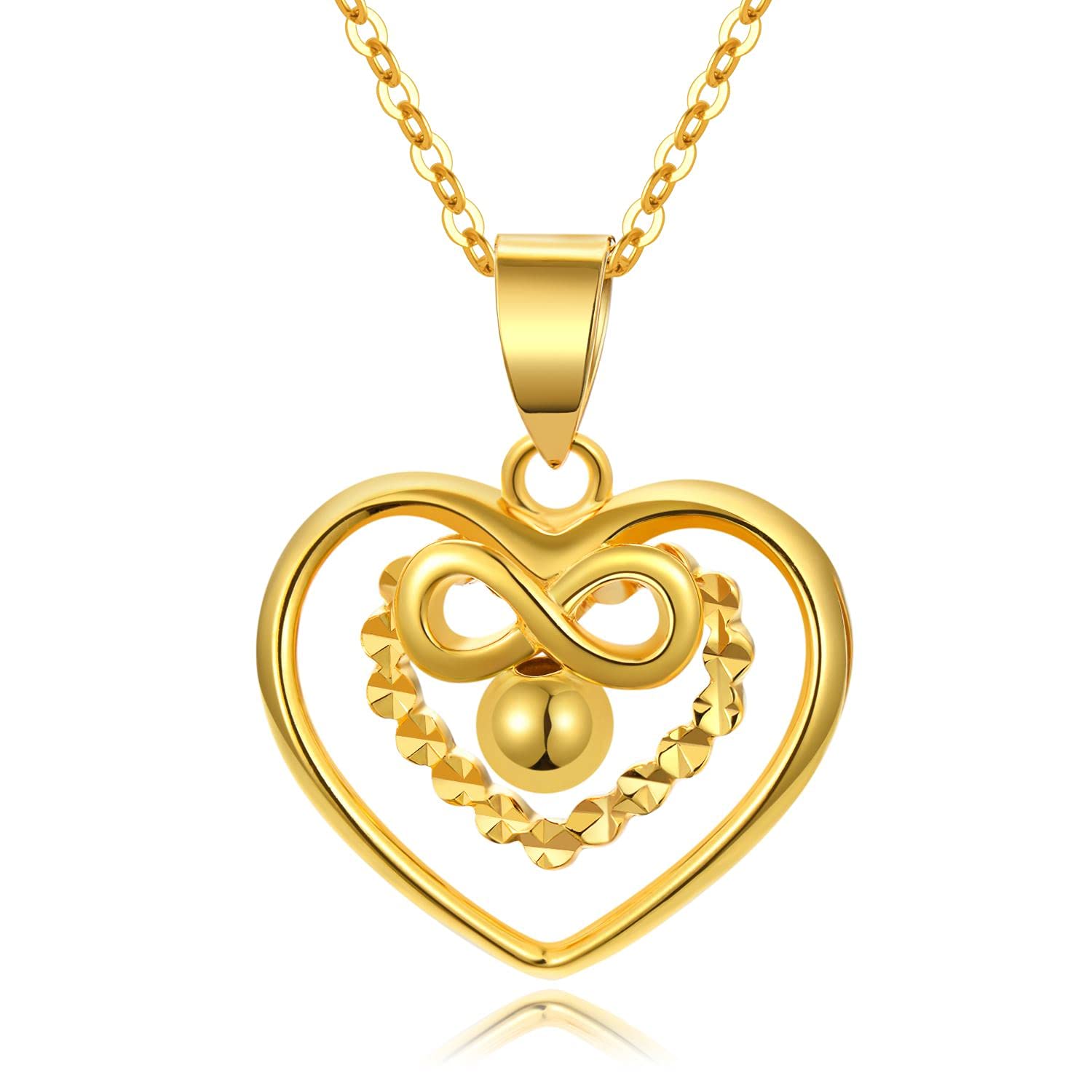 Amazon.com: 18K Solid Gold Heart Necklace for Women, Shiny Gold 