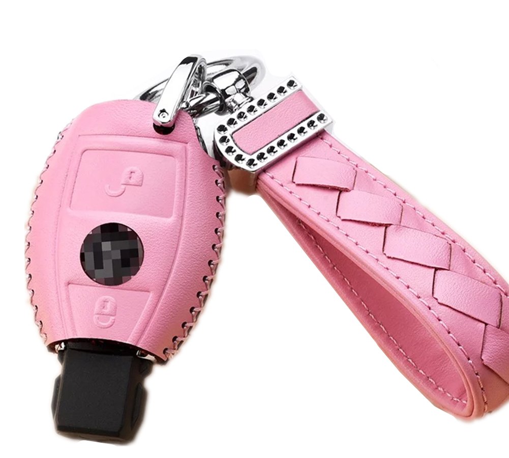Pink Genuine Leather Key Case Cover Shell For Mercedes Benz
