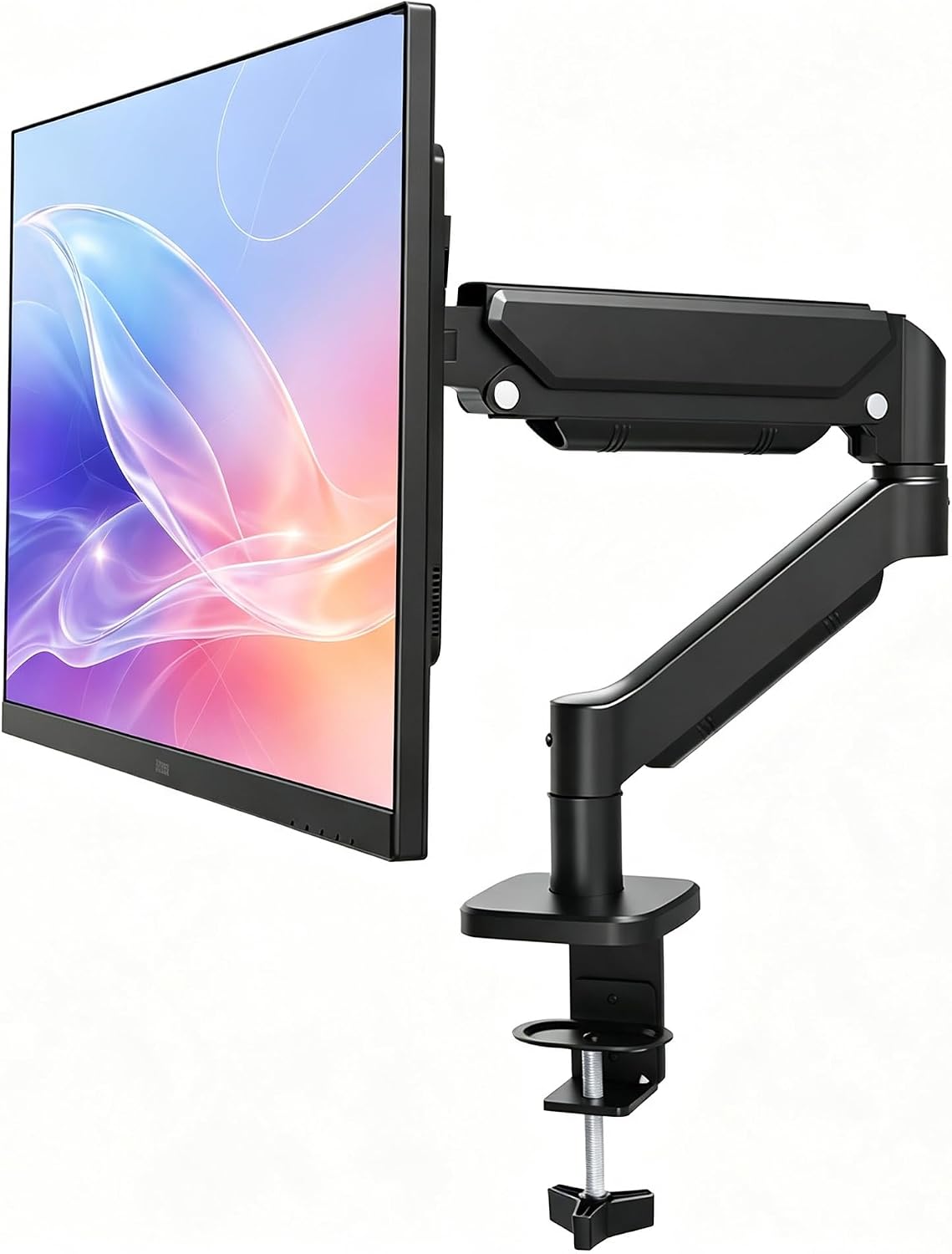 Heavy Duty Single Monitor Arm Desk Mount Gas Spring for 17-32 Inch Screens | Full Motion Adjustable Monitor Mount with VESA Compatibility, C Clamp and Grommet Base, Supports up to 19.8 lbs
