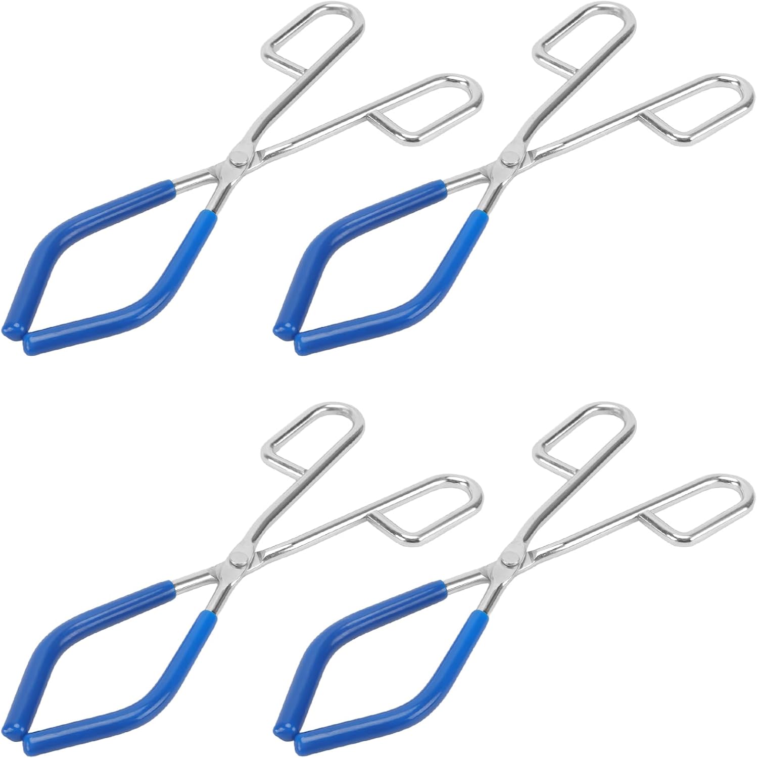 SHEUTSAN 4 Pcs 10.2 Inches Beaker Tongs with Blue Rubber Coated Ends, Chrome Plated Steel Surface, Flask Pliers Clamping Tools for 50-2000mL Capacity Beaker