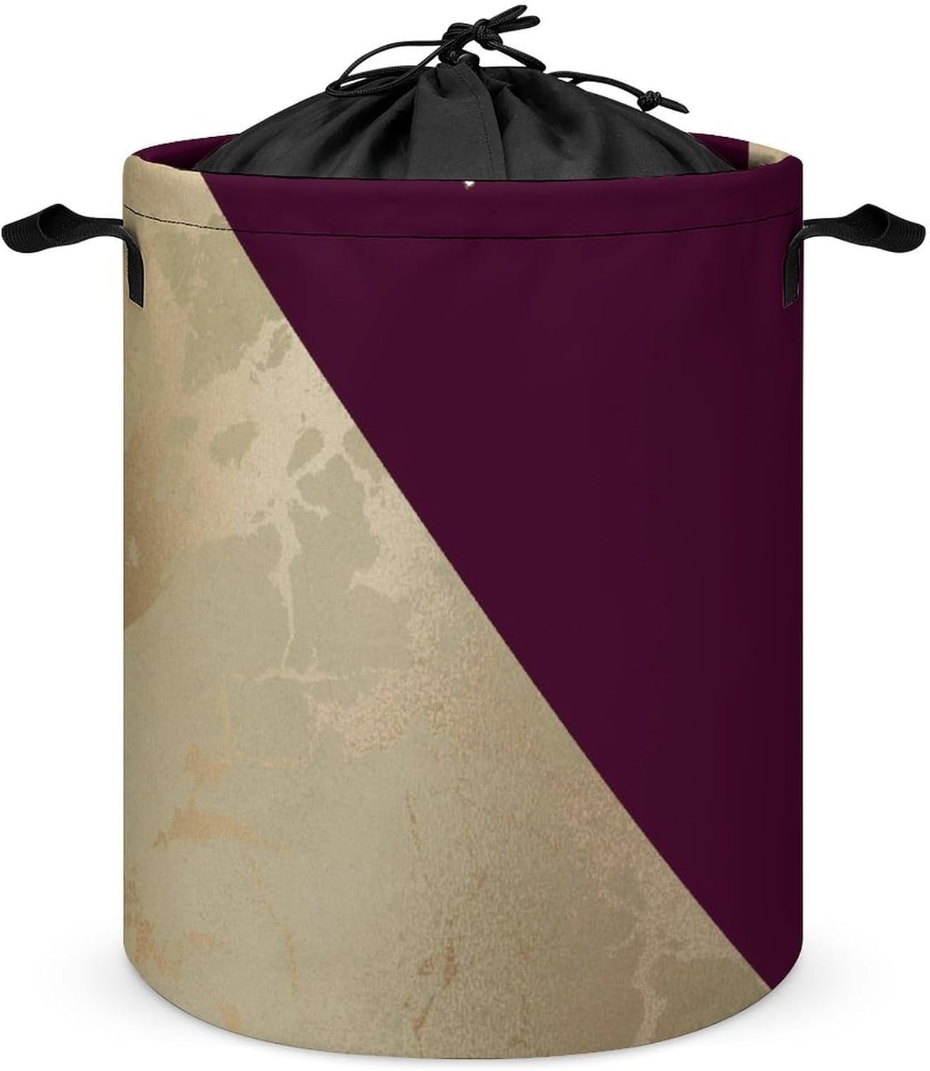 Large Laundry Basket, Gold Marble Pattern and Burgundy Collapsible Laundry Hamper with Drawstring Dirty Clothes Washing Bin for College Dorm Storage Essentials