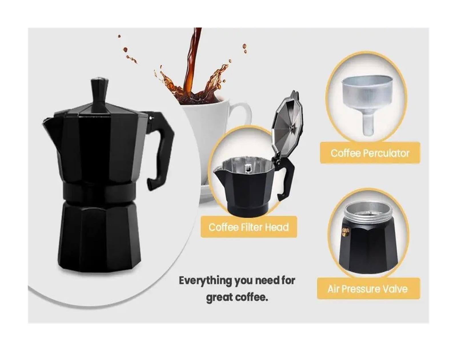 Genérico Cafetera Moka Aluminio con Mango Antiescaldaduras para Cocina