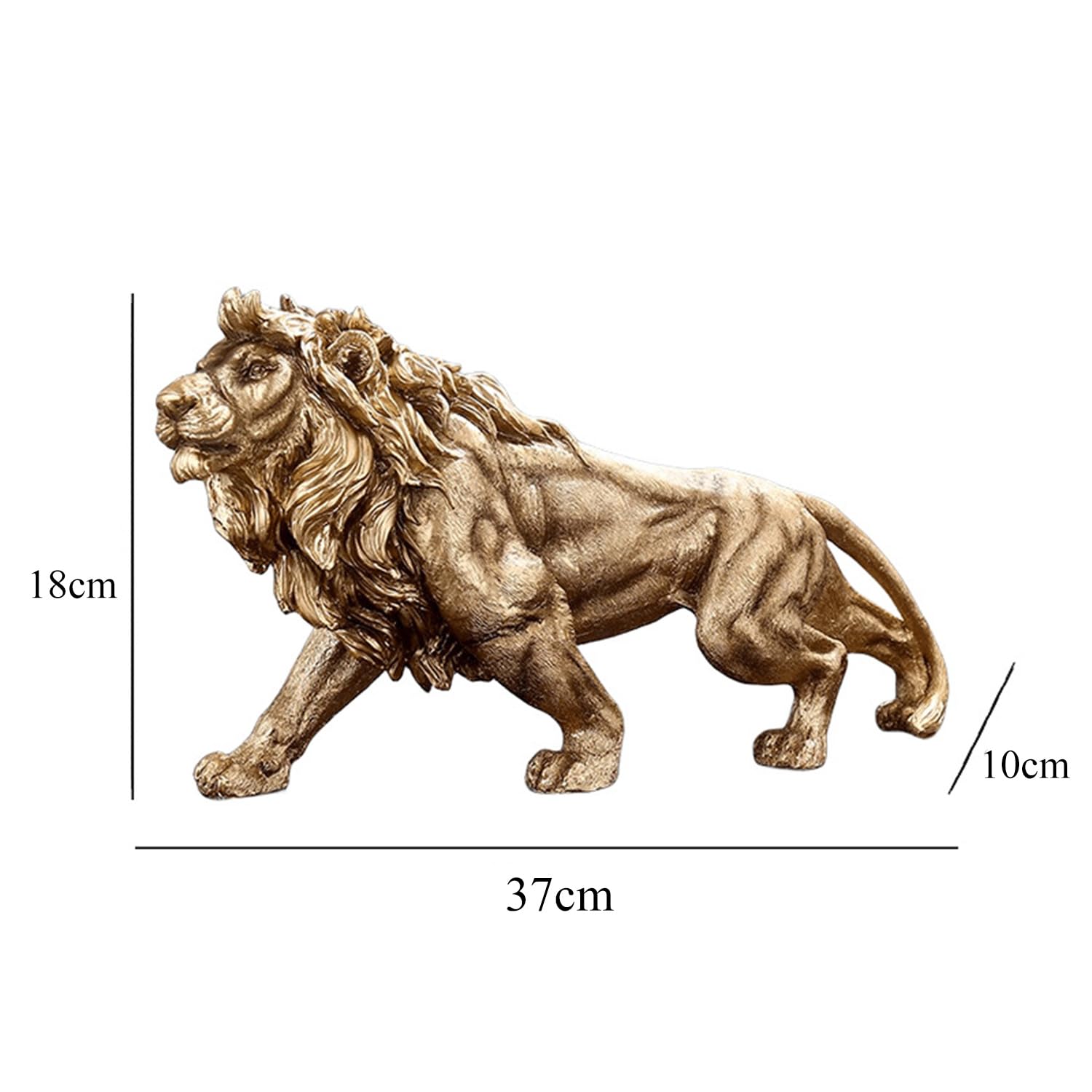 Statua di leone in resina, da collezione, 37 cm, scultura per casa, soggiorno, veranda, scrivania (oro, 37 x 10 x 18 cm)