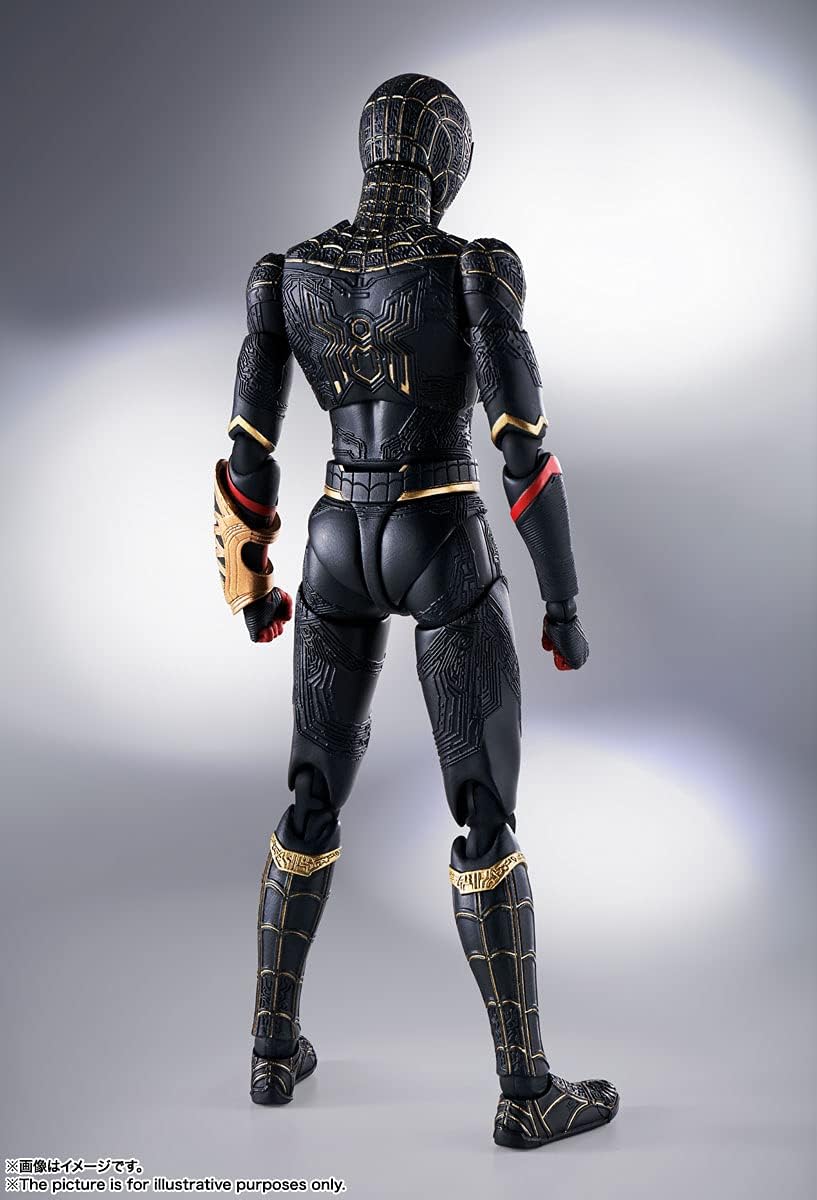 BANDAI S.H. Figuarts Spider-Man Black & Gold Suit (Spider-Man: No Way Home) Approx. 5.9 inches (150 mm), ABS & PVC Pre-painted Action Figure
