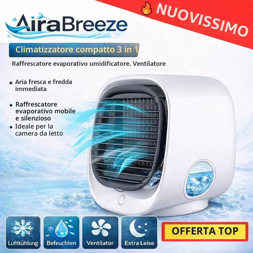 AiraBreeze™ Mini condizionatore d'aria raffreddatore d'aria ventilatore portatile camera da letto silenzioso