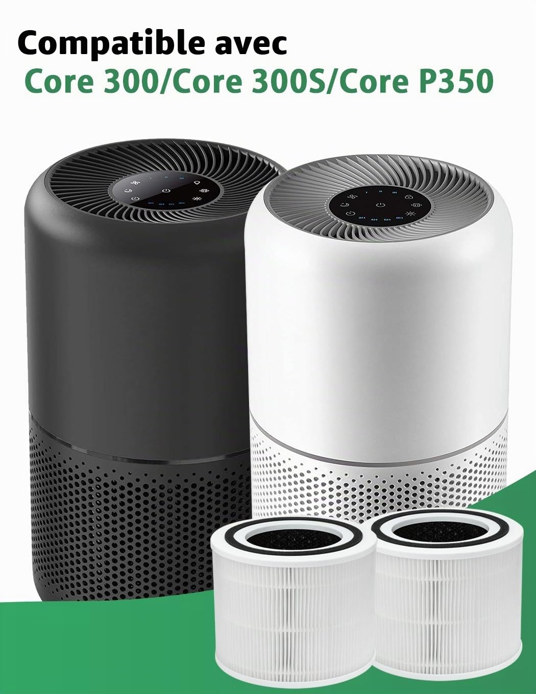 Lot de 2 filtres Core 300-RF pour LEVOIT Core 300/300S/P350, filtration 3 niveaux