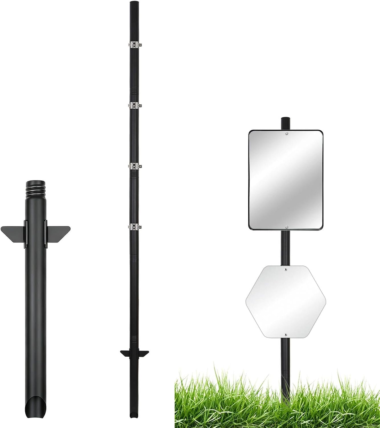 1Pcs Metal Yard Sign Stake - Heavy Duty 96 Inch Sign Post, Rust-Resistant Outdoor Lawn Sign Holder for 7-18 Inch Signs, Tool-Free Height Adjustment for Garden, Roadside, Property (Black, 8ft)
